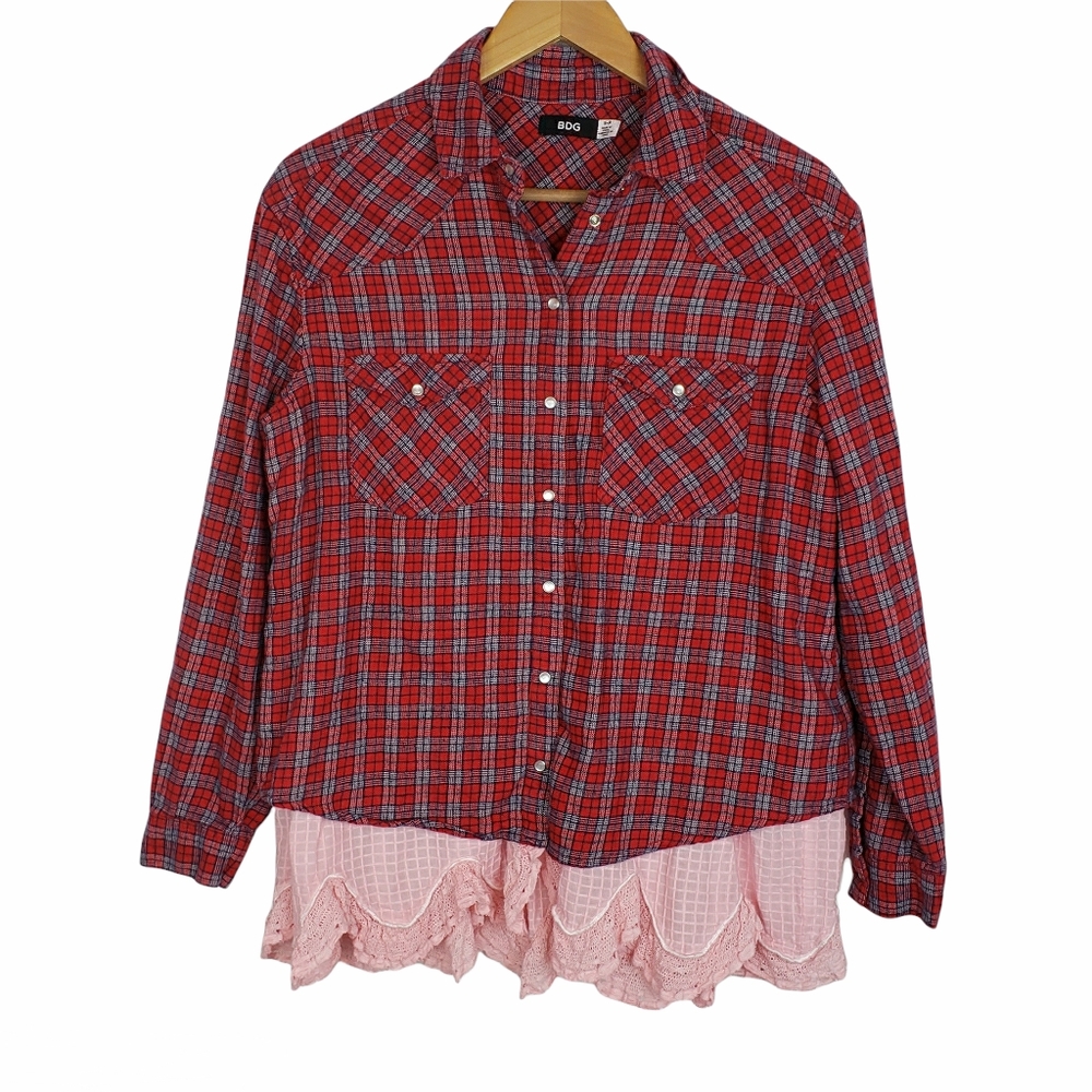 UO BDG red blue plaid layered petticoat flannel